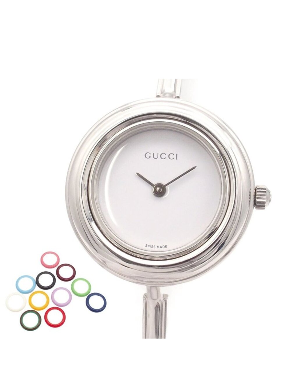 Gucci Change Bezel 11/12.2 White SS Bangle Watch All Colors Replacement Quartz